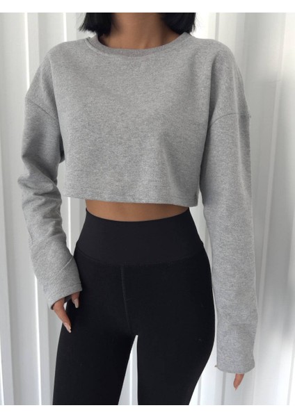 Kadın Bisiklet Yaka Oversize Sweatshirt Crop indirimleri