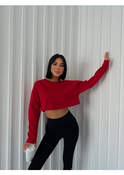 Kadın Bisiklet Yaka Oversize Sweatshirt Crop fiyatları