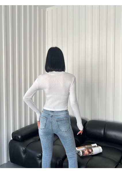 Kadın Yarım Fermuarlı Fitilli Crop Bluz fırsatları