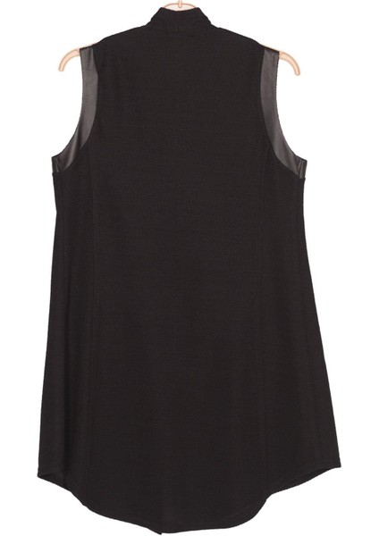 Kadın Deniz Şönil Derili Fermuar Detaylı Siyah Yelek modelleri