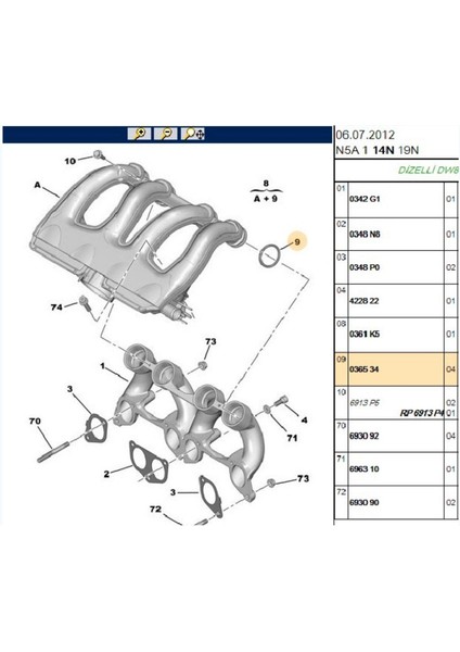 Emme Manifold Contası Dw8 Partner M49 M59 Berlingo M49 M59 (036534)