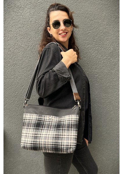 Siyah Clutch Waxed Canvas Ayarlanabilir Askılı Portföy Mumlu Kanvas Kadın El ve Omuz Çantası