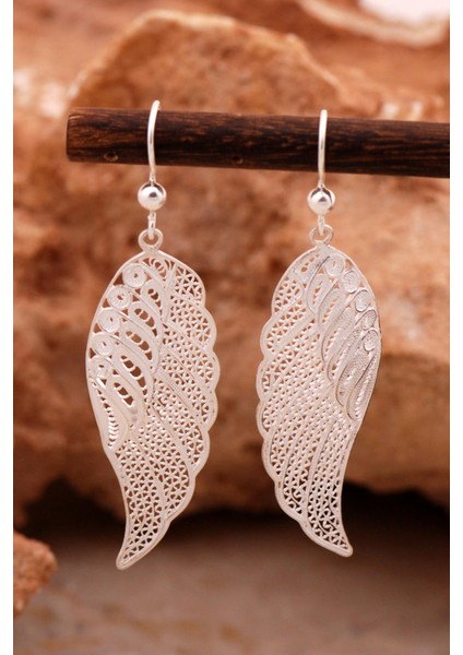 Melek Kanadı Telkari Elişi Tasarım Gümüş Küpe 6168