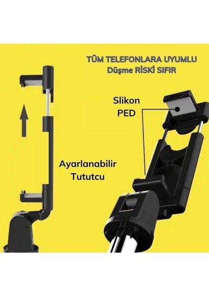 Sabitlenebilir Cep Telefon Tutucu Ayarlanabilir Taşınabilir 3 Ayaklı Tripod Selfie Çubuğu