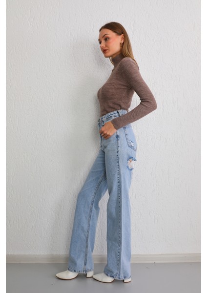 Kadın Vizon Likralı Esnek Boğazlı Triko Kazak fırsatları