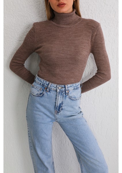 Kadın Vizon Likralı Esnek Boğazlı Triko Kazak indirimleri