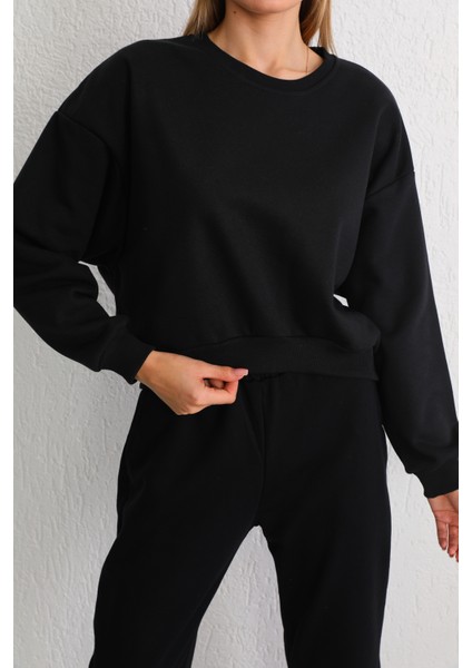 Kadın Siyah Oversize Crop Sweatshirt fiyatları