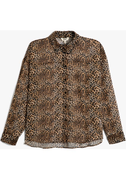 Leopar Desenli Gömlek Uzun Kollu Düğmeli