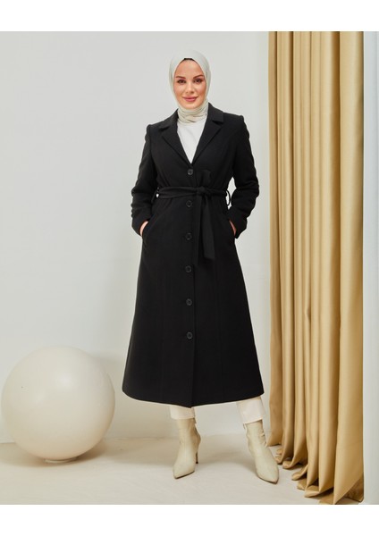 Düğmeli Kaşe Kaban