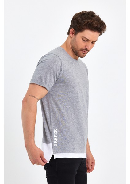 2515 Yeni Sezon Sıfır Yaka Kısa Kollu Prefer Baskı Detaylı Specıal Collectıon T-Shırt fırsatları