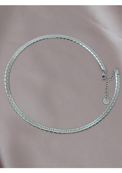 Çelik Yılan Derili Silver Kolye