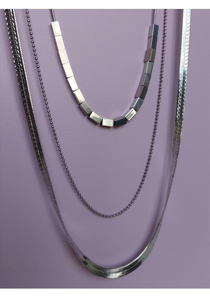 Çelik Ince Silindir 60-65 cm Silver Kolye modelleri