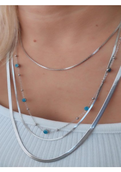 ÇELİK Uzun Nazar Boncuk Dorika Topçuk 60 cm Silver Kolye fiyatları