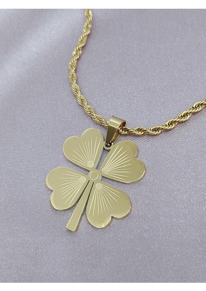Çelik Burgu Zincir Gold Yonca KOLYE(60-65CM/2 Mm)