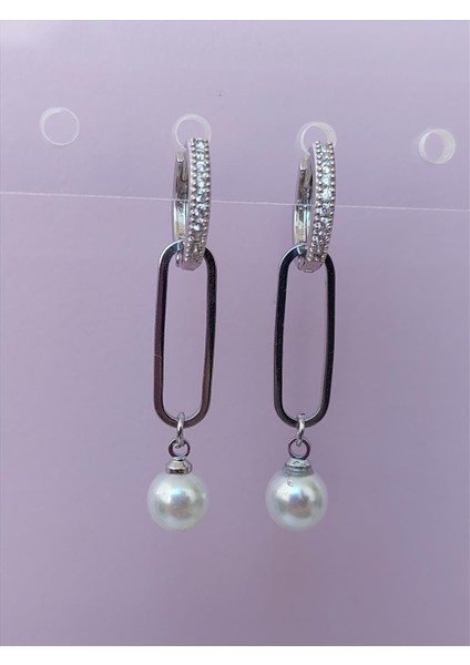 Rodyum Inci Tasarım Silver Küpe