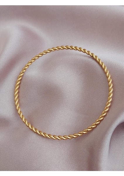 Çelik Ince Burma Gold Bilezik (Çap : 6,5 Cm/ölçü : 22 Cm)