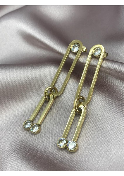 Çelik Pırlanta Gold Küpe