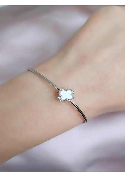 Tasarım Silver Beyaz Yonca Baby Bileklik