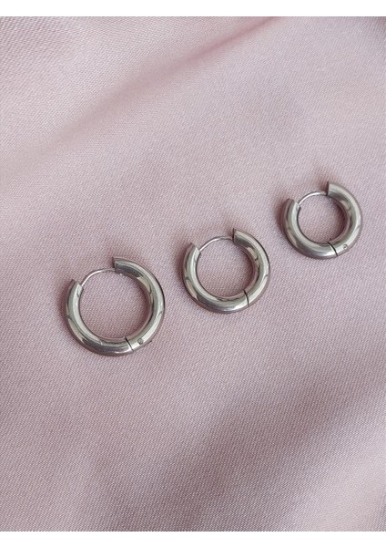 Çelik 3'lü Halka Silver Küpe