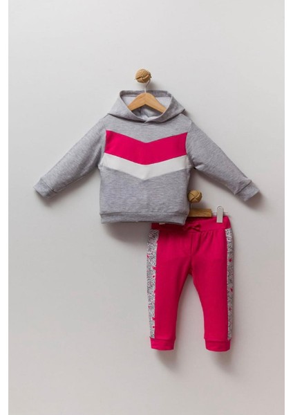 Yeni Trend Sezon 2/5 Yaş Çiçekli Şişme Yelekli Kapüşonlu 3'lü Şık Eşofman Takımı-Vişne modelleri