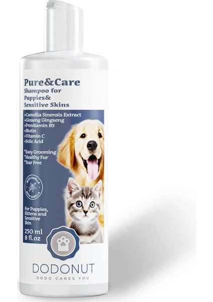 Pure&care Hassas Ciltler ve Yavru Kedi Köpekler Için Hipoalerjenik Doğal Şampuan, 250 ml