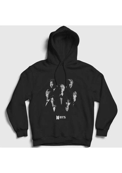 The Baski Bts Grubu Çocuk Baskılı %100 Pamuk Içi Polar Premium 3 Iplik Siyah Sweatshirt