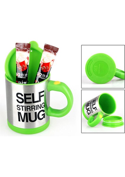 Kişiye Özel Kendini Karıştıran Mikser Kupa Termos Bardak Yeşili - Self Stirring Mug