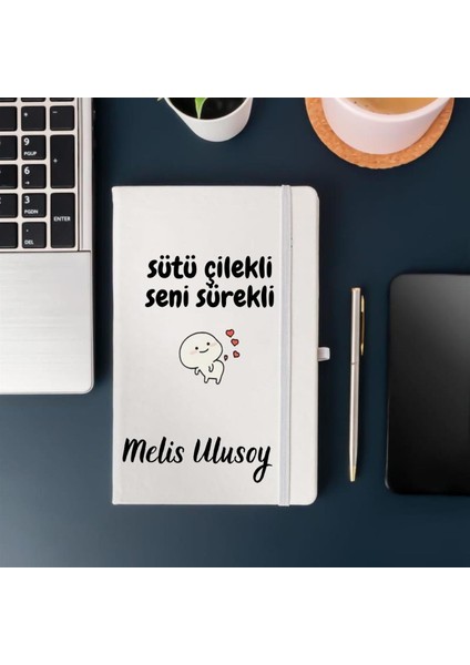 Hediye Vakti Kişiye Özel Sütü Çilekli Seni Sürekli Tasarımlı Defter