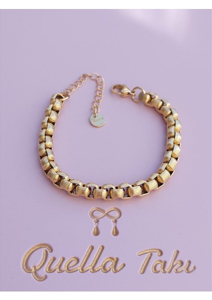 Çelik Kare Geçmeli Gold Bileklik (17+5 Cm)