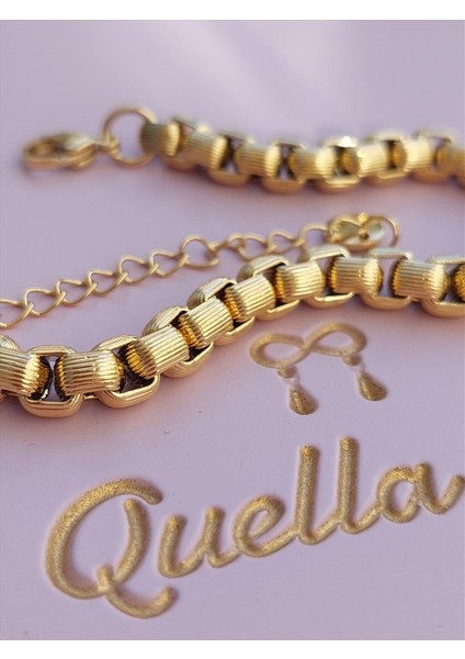 Çelik Kare Geçmeli Gold Bileklik (17+5 Cm)