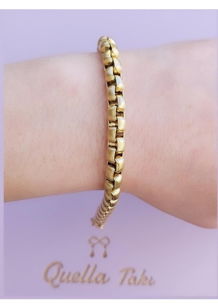 Çelik Kare Geçmeli Gold Bileklik (17+5 Cm)
