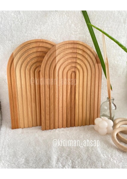 Ahşap Oymalı Yarım Gökkuşağı Dekoratif Tepsi Sunum Tepsisi Sunumluk 1 Adet