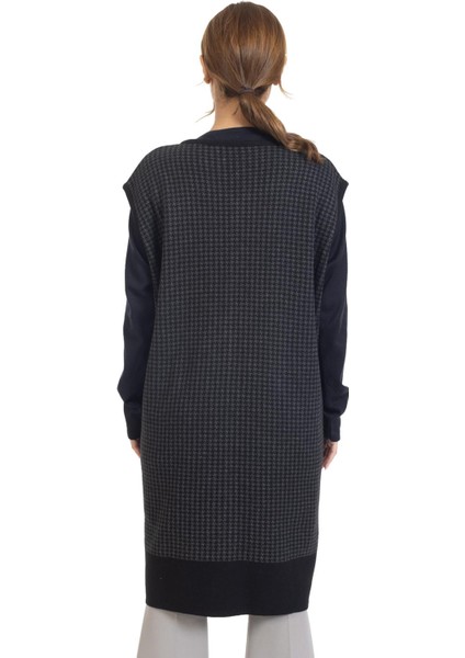 Kadın Orta Yaş ve Üzeri Triko Örgü Düğmeli Kaz Ayağı Desenli Anne Uzun Yelek 366 indirimleri