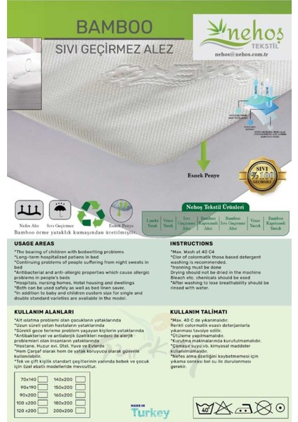 Özel Bambu Su Sıvı Geçirmez Yatak Koruyucu Alez Fitted Full Kenar Alez Çarşaf Tek Çift Battal (10 Farklı Ebat) indirimleri