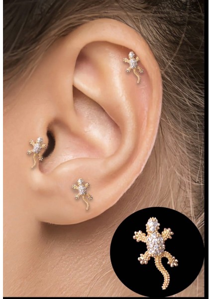 Kertenkele Figürlü Çelik Kıkırdak Helix Tragus PIERCING(1ADET)