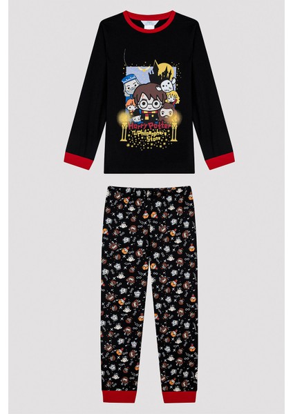 Erkek Çocuk Harry Potter Baskılı Siyah Pijama Takımı