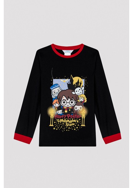Erkek Çocuk Harry Potter Baskılı Siyah Pijama Takımı