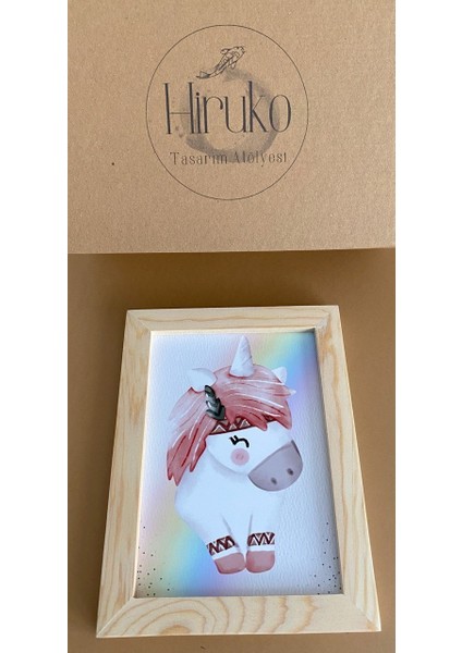 Çocuk Odası Ahşap Çerçeve Kişiye Özel Tablo ve Unicorn 2'li Set No:1 Bebek ve Çocuk Odası Set