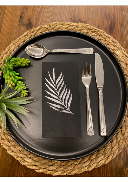 Gümüş Yaldızlı Siyah Yaprak Desenli Peçete 16 Lı fiyatları