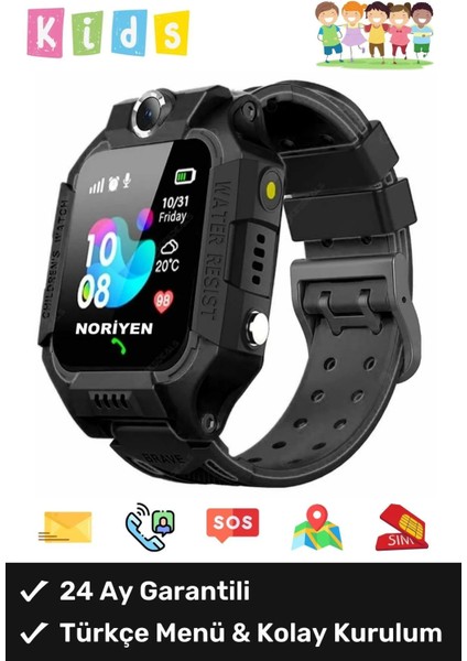 Q19 Sim Kartlı Kameralı Gizli Dinleme Konumlu Arama Yapan Sos Çocuklar İçin Akıllı Çocuk Takip Saati
