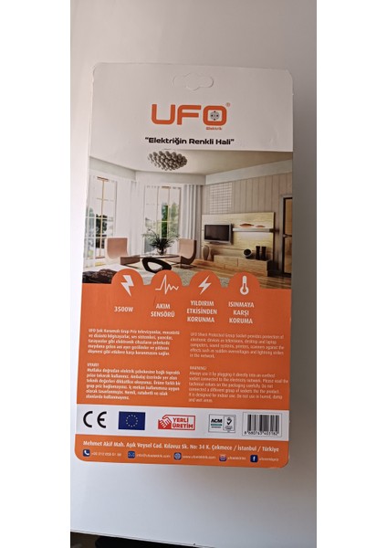 Ufo 3500W  Akım Korumalı Anahtarlı (1.5 Metre) ve Usb'li Üçlü Grup Priz Siyah