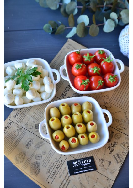 3 Lü Porselen Kare Meze Tabak / Küçük Boy