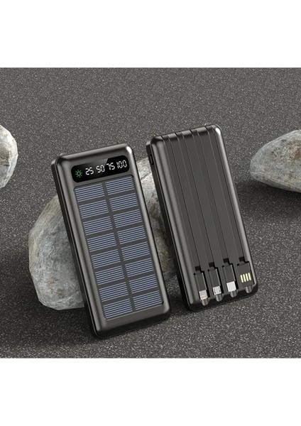 Güneş Enerjili Solar Panelli Powerbank LED Işıklı Taşınabilir Şarj Aleti 30000MAH