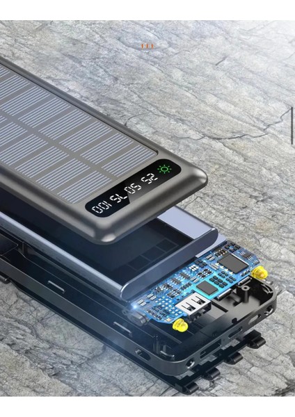 Güneş Enerjili Solar Panelli Powerbank LED Işıklı Taşınabilir Şarj Aleti 30000MAH modelleri
