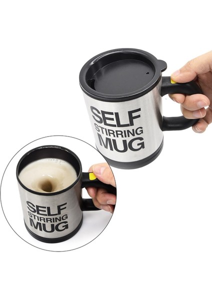 Kişiye Özel Kendini Karıştıran Mikser Kupa Termos Bardak Siyah - Self Stirring Mug modelleri