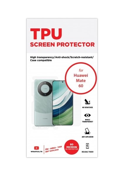 Huawei Mate 60 Ön, Arka ve Yan 360 Derece Tam Kaplama Tpu Film