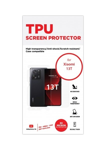 Xiaomi 13T Ön, Arka ve Yan 360 Derece Tam Kaplama Tpu Film