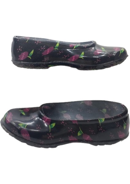 Kadın Lastik Siyah-Mor Laleli Kaymaz Taban Iş Ayakkabısı EMEK320-22 fiyatları