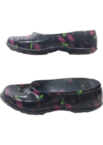 Kadın Lastik Siyah-Mor Laleli Kaymaz Taban Iş Ayakkabısı EMEK320-22 modelleri