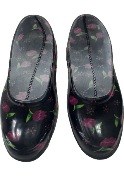 Kadın Lastik Siyah-Mor Laleli Kaymaz Taban Iş Ayakkabısı EMEK320-22 indirimleri